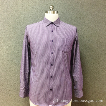 Men's cotton purple yarn dyed long sleeves shirt